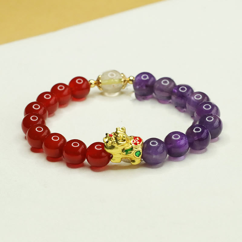 Nimara Ritual Natural Amethyst Red Agate Pi Xiu Balance Bracelet
