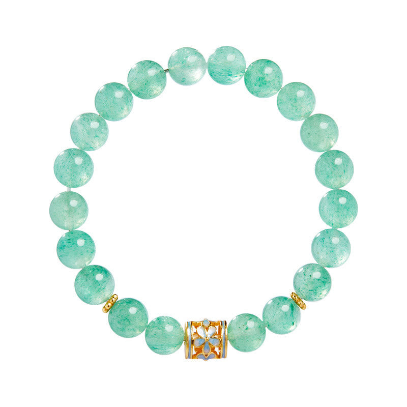 Nimara Ritual 925 Sterling Silver Green Strawberry Quartz Flower Calm Bracelet