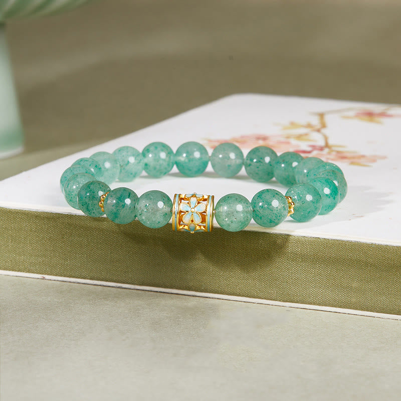Nimara Ritual 925 Sterling Silver Green Strawberry Quartz Flower Calm Bracelet