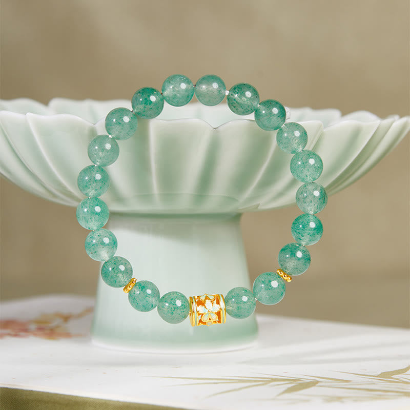 Nimara Ritual 925 Sterling Silver Green Strawberry Quartz Flower Calm Bracelet