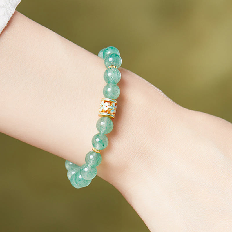 Nimara Ritual 925 Sterling Silver Green Strawberry Quartz Flower Calm Bracelet