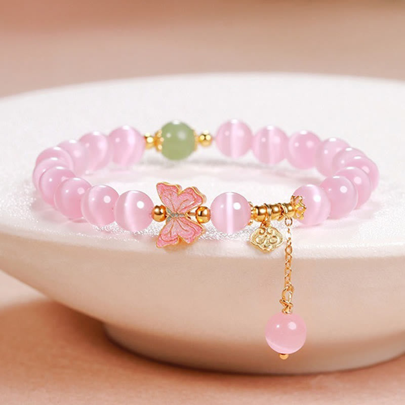 Nimara Ritual 925 Sterling Silver Cat's Eye Hetian Jade Butterfly Peace Lock Charm Peace Bracelet
