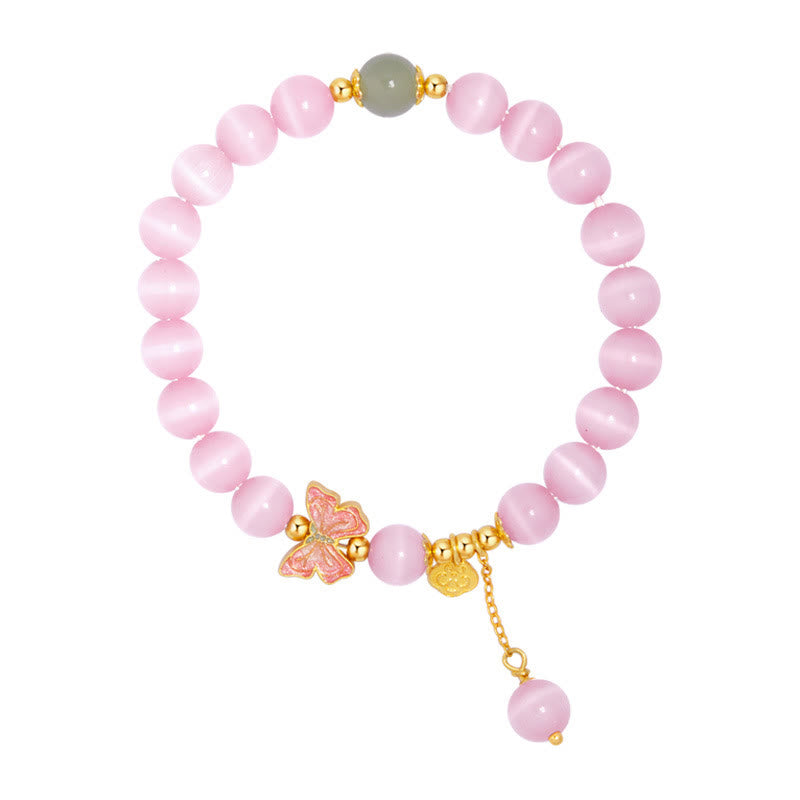 Nimara Ritual 925 Sterling Silver Cat's Eye Hetian Jade Butterfly Peace Lock Charm Peace Bracelet