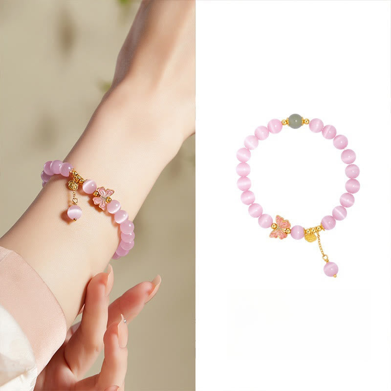Nimara Ritual 925 Sterling Silver Cat's Eye Hetian Jade Butterfly Peace Lock Charm Peace Bracelet