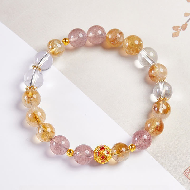 Nimara Ritual 999 Sterling Silver Citrine Strawberry Quartz White Crystal Protection Bracelet