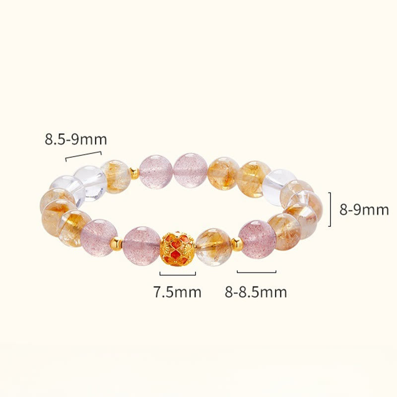 Nimara Ritual 999 Sterling Silver Citrine Strawberry Quartz White Crystal Protection Bracelet