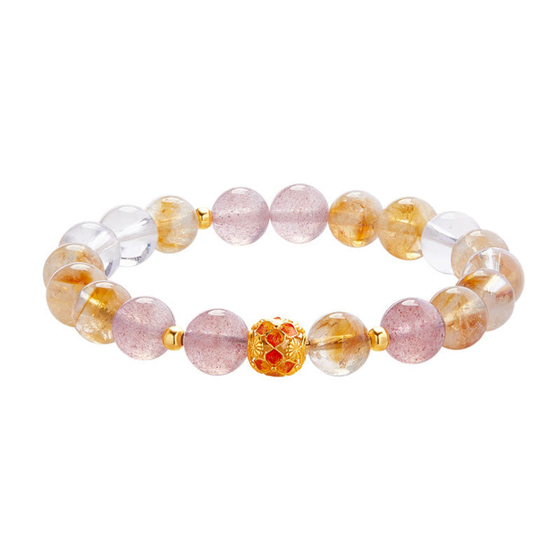 Nimara Ritual 999 Sterling Silver Citrine Strawberry Quartz White Crystal Protection Bracelet