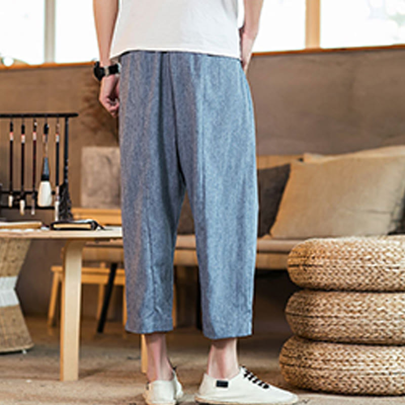 Nimara Ritual Casual Solid Color Drawstring Men's Elastic Waistband Cotton Linen Pants With Pockets