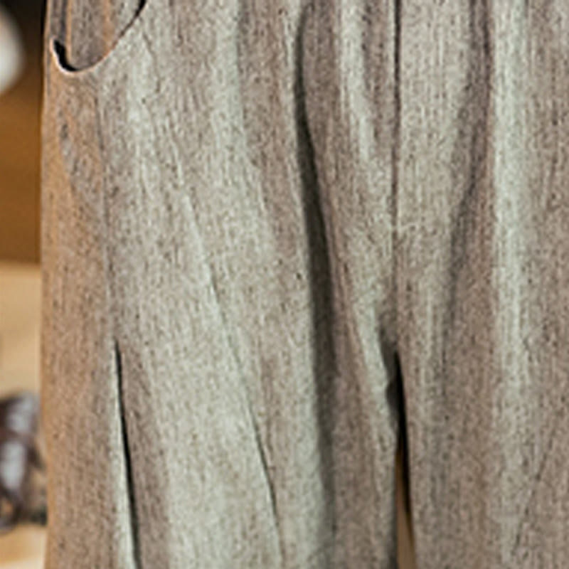 Nimara Ritual Casual Solid Color Drawstring Men's Elastic Waistband Cotton Linen Pants With Pockets