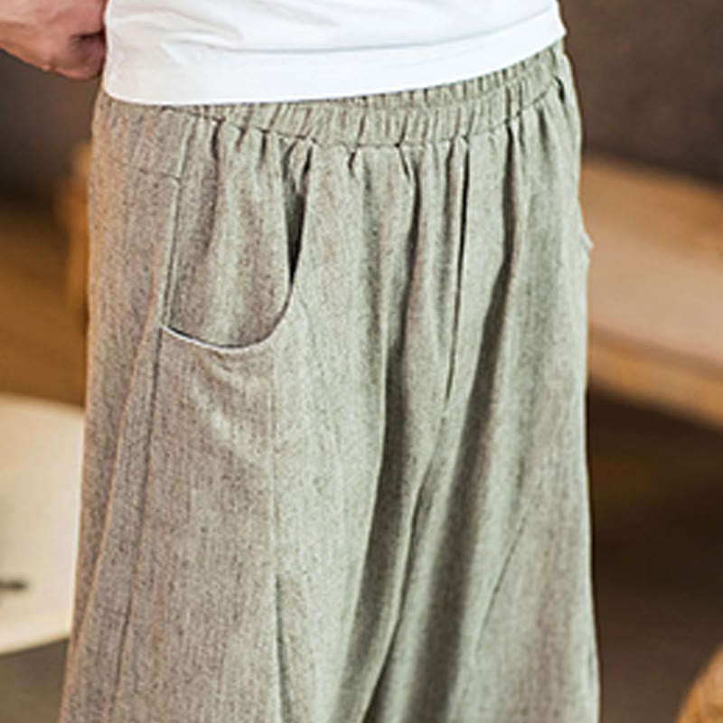 Nimara Ritual Casual Solid Color Drawstring Men's Elastic Waistband Cotton Linen Pants With Pockets