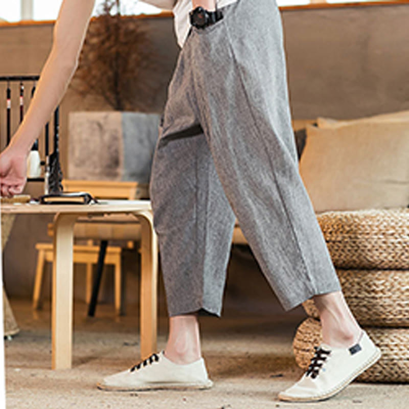 Nimara Ritual Casual Solid Color Drawstring Men's Elastic Waistband Cotton Linen Pants With Pockets