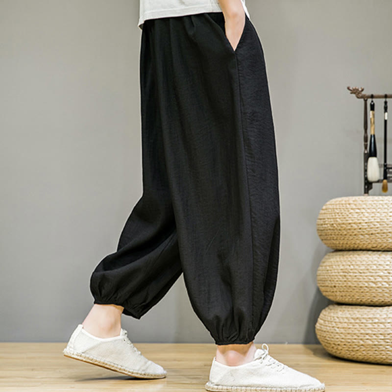 Nimara Ritual Summer Plain Drawstring Men's Ankle-Length Cotton Harem Pants With Pockets