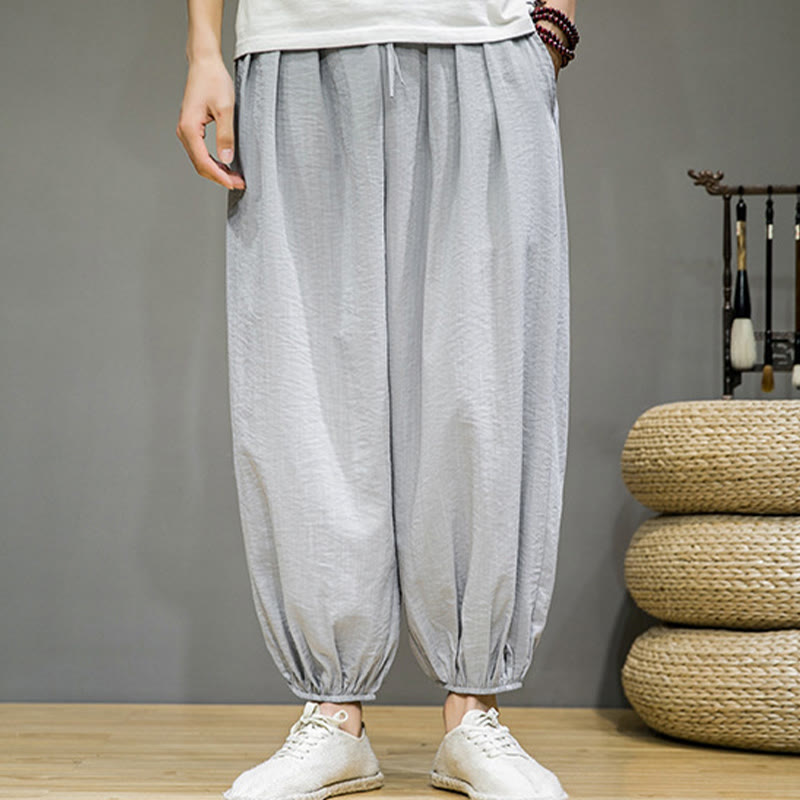 Nimara Ritual Summer Plain Drawstring Men's Ankle-Length Cotton Harem Pants With Pockets
