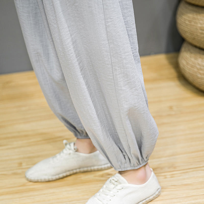 Nimara Ritual Summer Plain Drawstring Men's Ankle-Length Cotton Harem Pants With Pockets