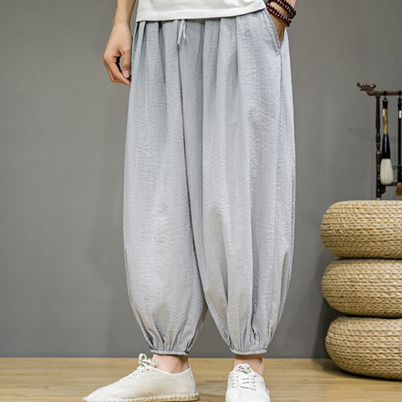 Nimara Ritual Summer Plain Drawstring Men's Ankle-Length Cotton Harem Pants With Pockets