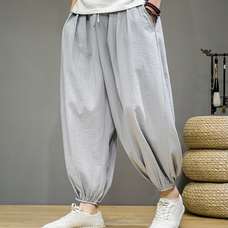 Nimara Ritual Summer Plain Drawstring Men's Ankle-Length Cotton Harem Pants With Pockets