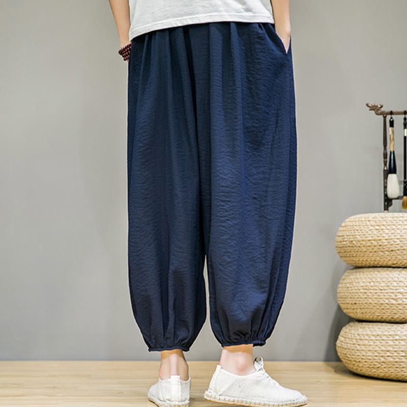 Nimara Ritual Summer Plain Drawstring Men's Ankle-Length Cotton Harem Pants With Pockets