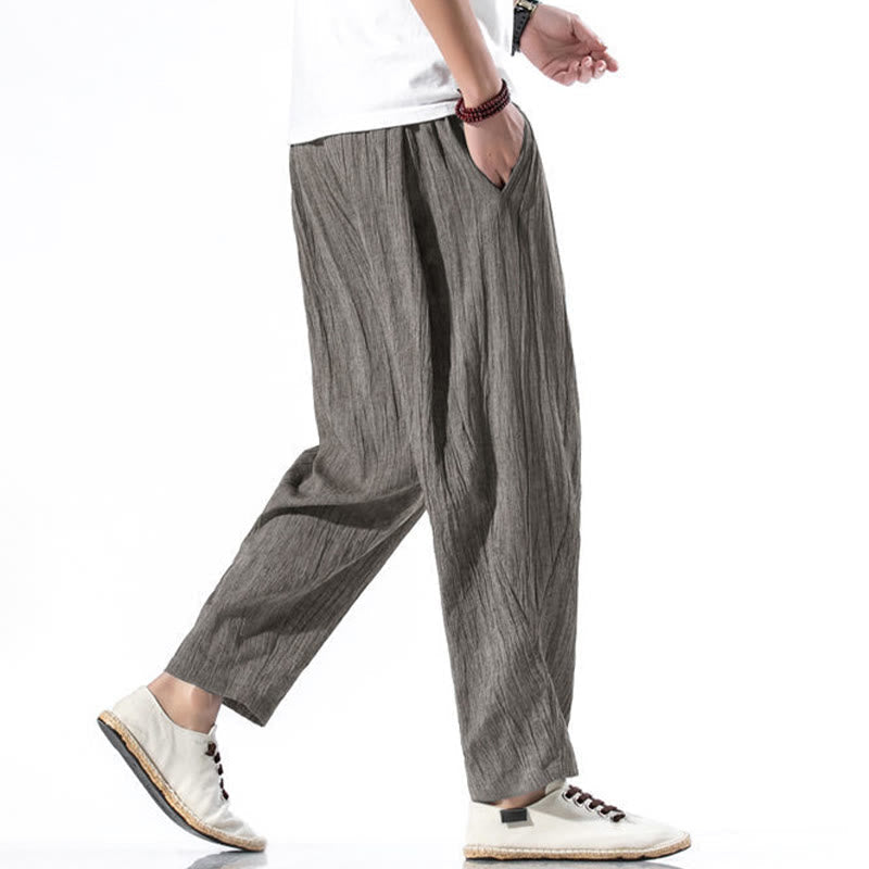 Nimara Ritual Casual Plain Pleated Design Drawstring Men's Long Cotton Linen Harem Pants With Pockets
