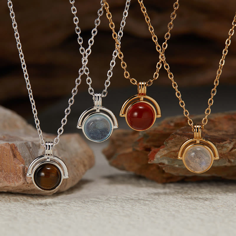 Nimara Ritual Red Agate Tiger Eye Aquamarine Moonstone 925 Sterling Silver Confidence Necklace Pendant