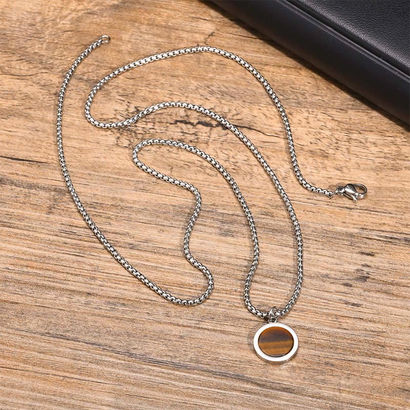 Nimara Ritual Natural Stone Turquoise Tiger Eye Lazurite Malachite Titanium Steel Purification Necklace Pendant
