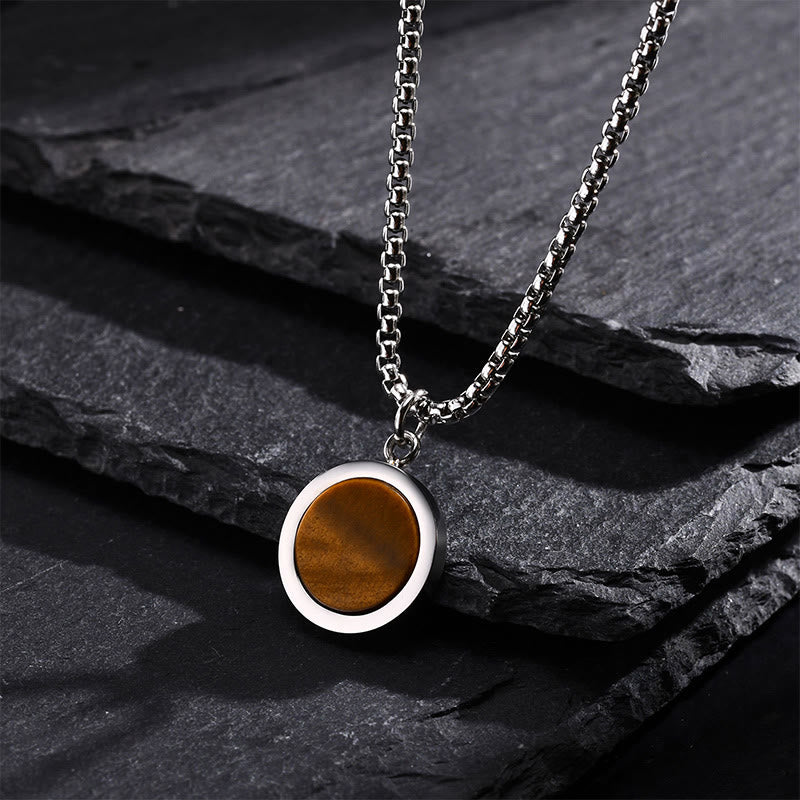 Nimara Ritual Natural Stone Turquoise Tiger Eye Lazurite Malachite Titanium Steel Purification Necklace Pendant