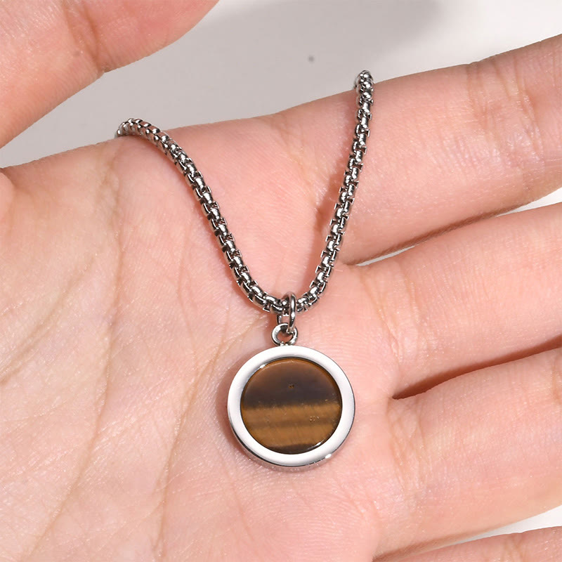 Nimara Ritual Natural Stone Turquoise Tiger Eye Lazurite Malachite Titanium Steel Purification Necklace Pendant
