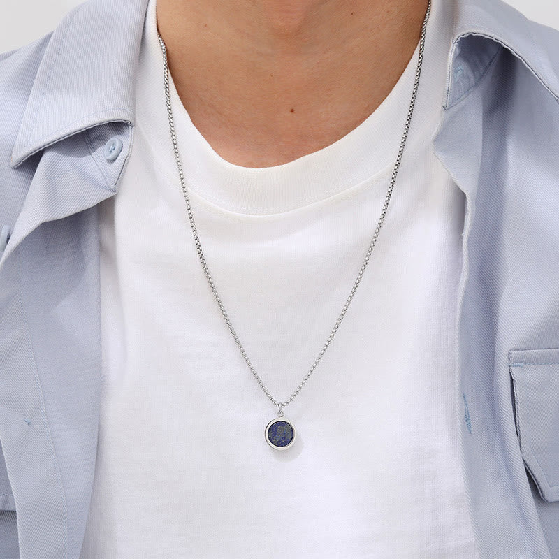Nimara Ritual Natural Stone Turquoise Tiger Eye Lazurite Malachite Titanium Steel Purification Necklace Pendant