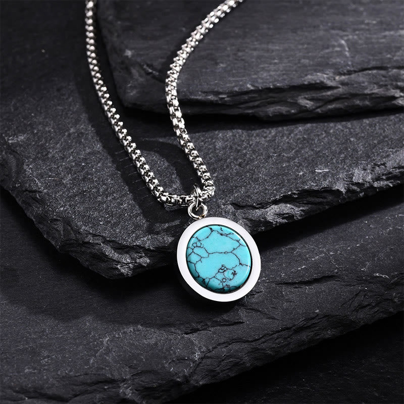 Nimara Ritual Natural Stone Turquoise Tiger Eye Lazurite Malachite Titanium Steel Purification Necklace Pendant
