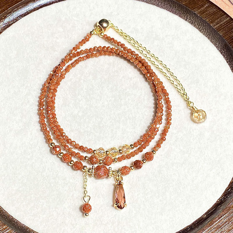Nimara Ritual Natural 2mm Goldstone Beads Positive Multi Layer Bracelet