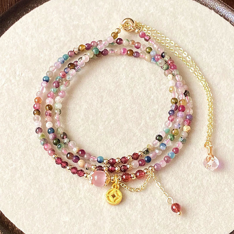 Nimara Ritual 2.5 mm Irregular Beads Colored Tourmaline Coin Wisdom Bracelet