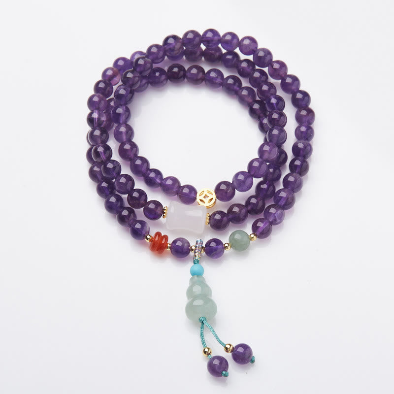 Nimara Ritual Natural Amethyst Beads Coin Hanging Gourd Chalcedony Lotus Balance Multi-layer Bracelet