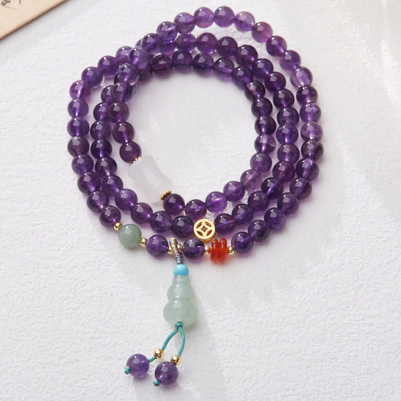 Nimara Ritual Natural Amethyst Beads Coin Hanging Gourd Chalcedony Lotus Balance Multi-layer Bracelet