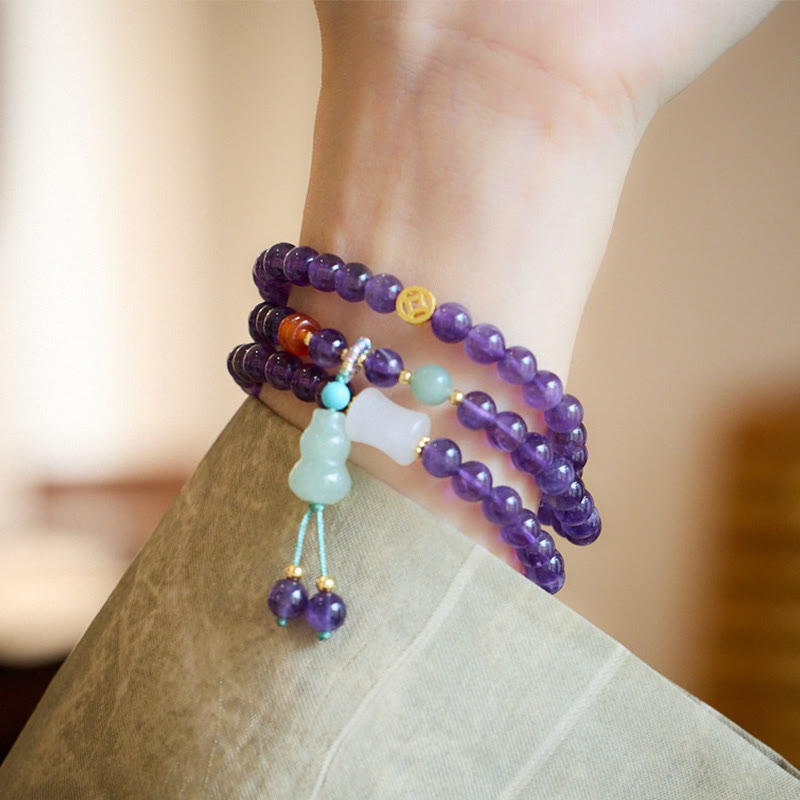Nimara Ritual Natural Amethyst Beads Coin Hanging Gourd Chalcedony Lotus Balance Multi-layer Bracelet