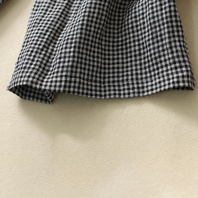 Nimara Ritual Commute Casual Checkered Pattern 7-8 Length Women's Wide Leg Cotton Linen Pants With Pockets