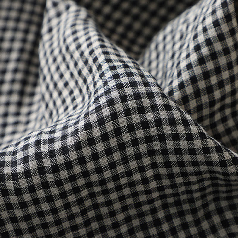 Nimara Ritual Commute Casual Checkered Pattern 7-8 Length Women's Wide Leg Cotton Linen Pants With Pockets