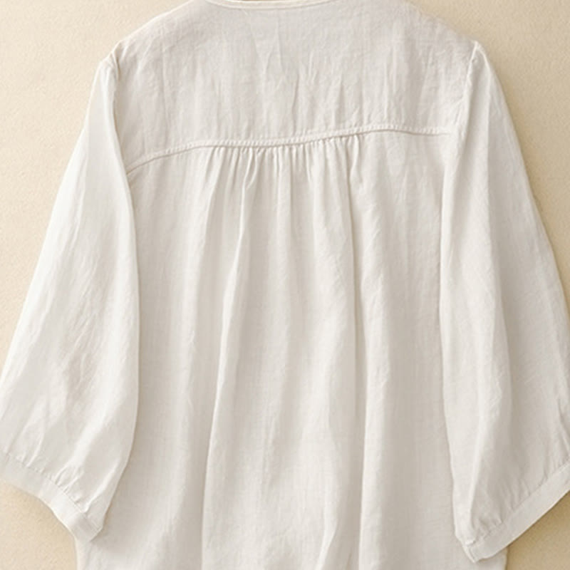 Nimara Ritual Plain Button Crew Neck Design Women's Blend Three Quarter Sleeve Shirt