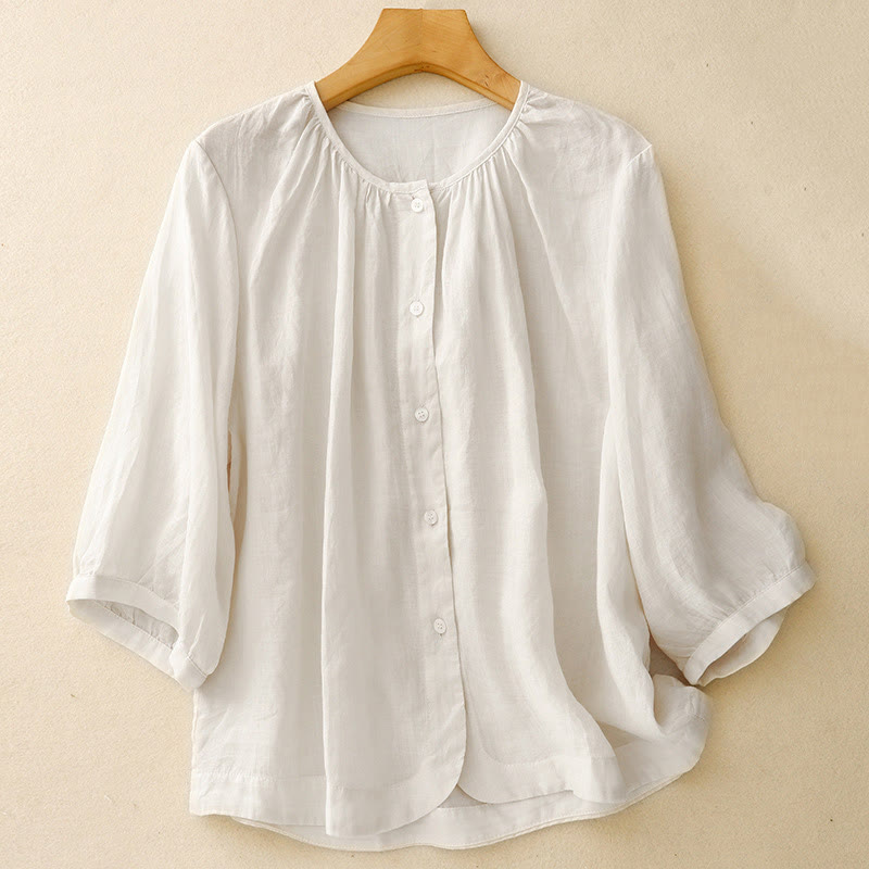 Nimara Ritual Plain Button Crew Neck Design Women's Blend Three Quarter Sleeve Shirt