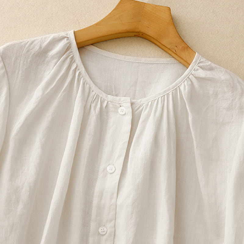 Nimara Ritual Plain Button Crew Neck Design Women's Blend Three Quarter Sleeve Shirt