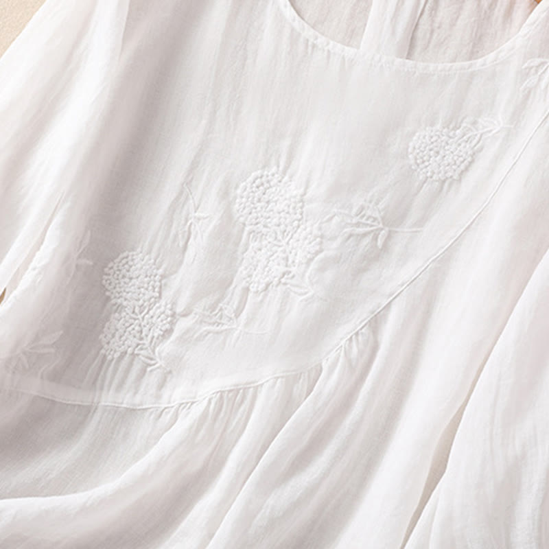 Nimara Ritual Embroidered Flower Crew Neck Design Women's Cotton Linen Half Sleeve Shirt
