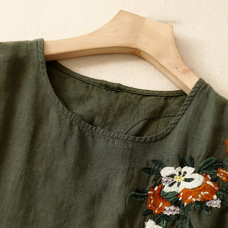Nimara Ritual Casual Summer Embroidered Crew Neck Women's Cotton Short Sleeve T-shirt