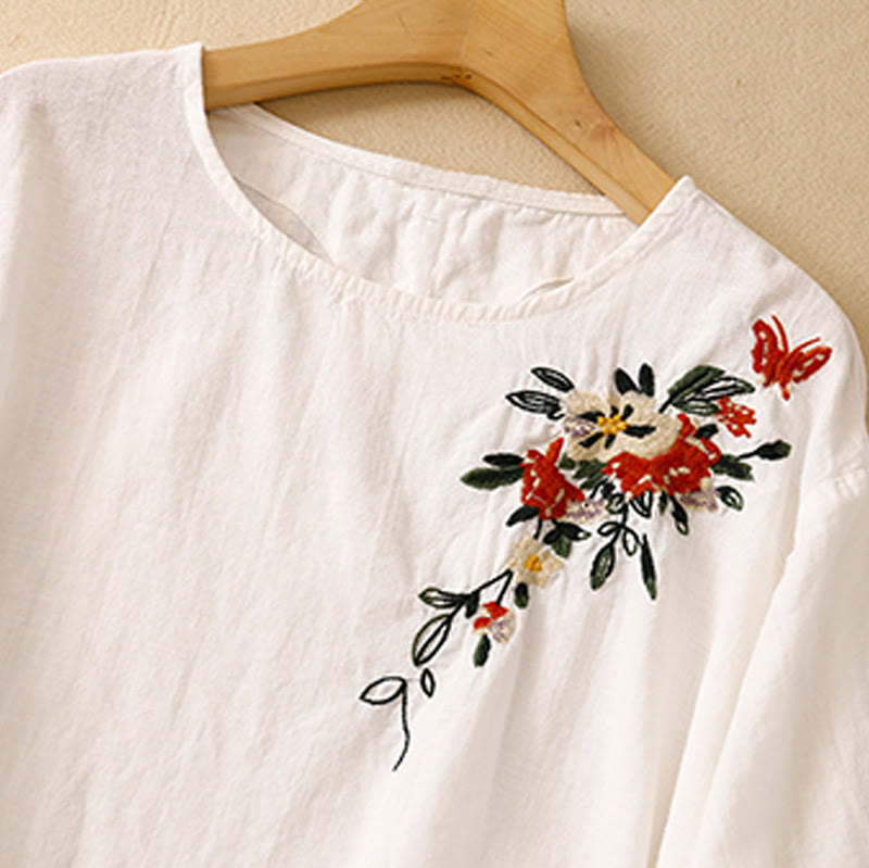 Nimara Ritual Casual Summer Embroidered Crew Neck Women's Cotton Short Sleeve T-shirt