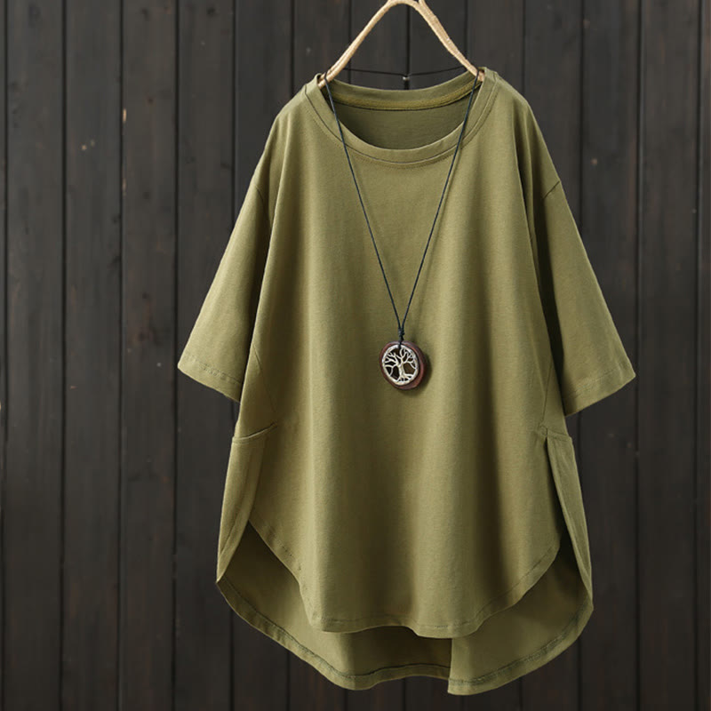 Nimara Ritual Casual Loose Summer Plain Crew Neck Women's Short Sleeve T-shirt