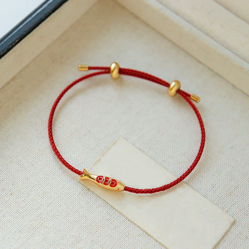 Nimara Ritual Brass Koi Fish Red String Wealth Bracelet