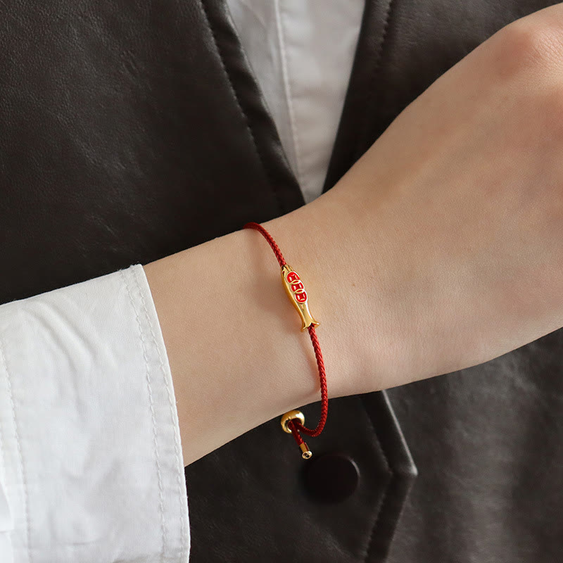 Nimara Ritual Brass Koi Fish Red String Wealth Bracelet