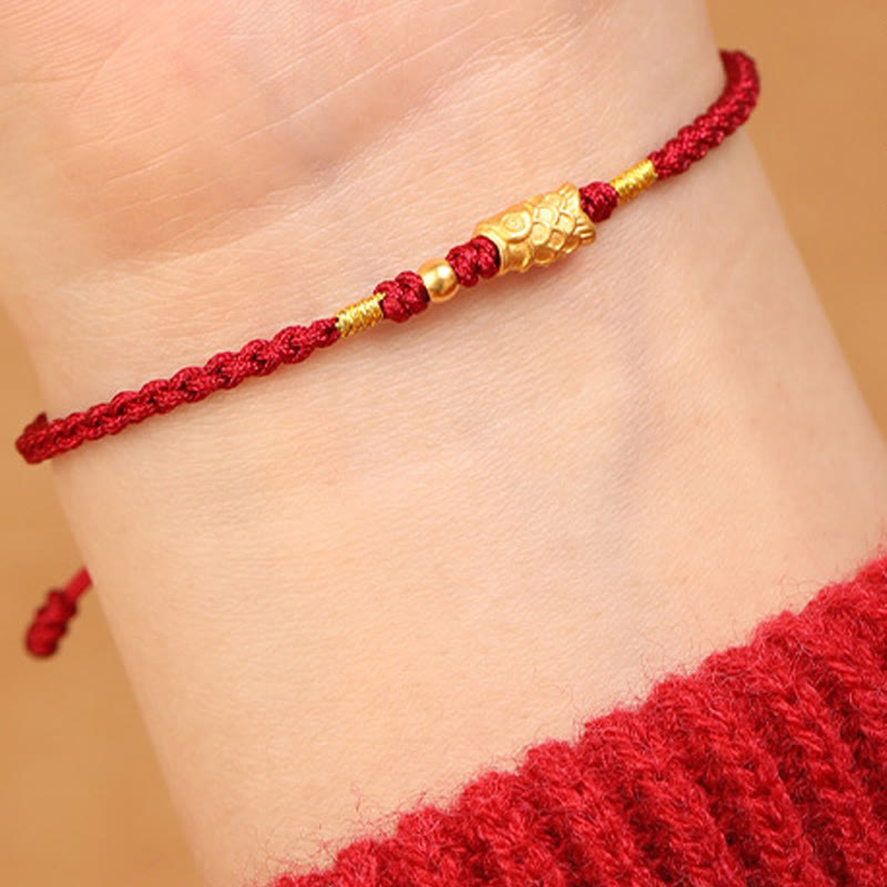 Nimara Ritual 999 Gold Luck Protection Koi Fish Handmade Braided String Bracelet