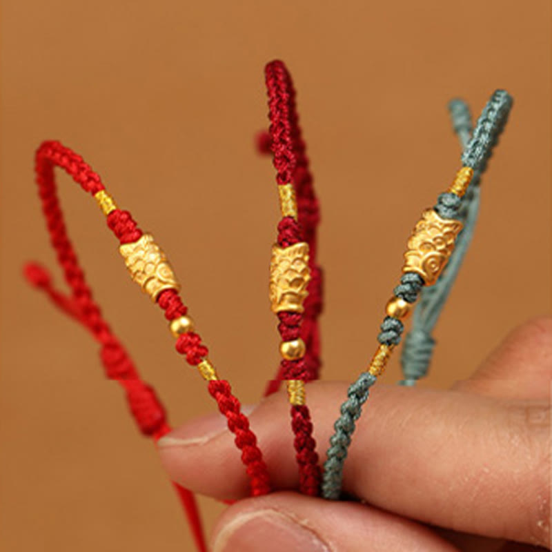 Nimara Ritual 999 Gold Luck Protection Koi Fish Handmade Braided String Bracelet