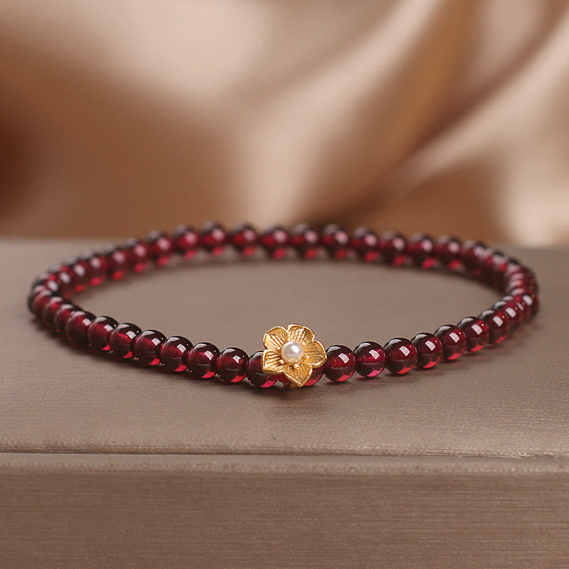 Nimara Ritual Natural 4mm Garnet Beads Flower Passion Bracelet