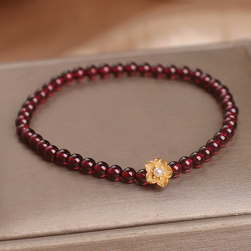 Nimara Ritual Natural 4mm Garnet Beads Flower Passion Bracelet