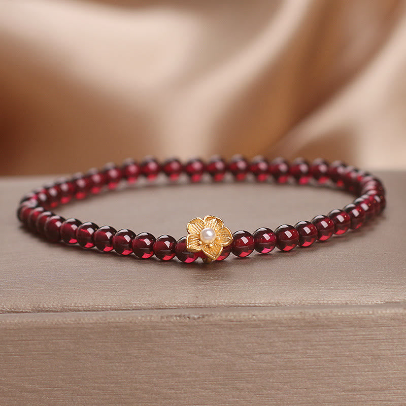 Nimara Ritual Natural 4mm Garnet Beads Flower Passion Bracelet
