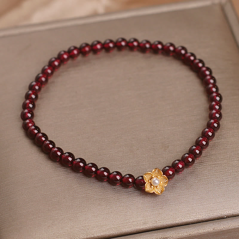 Nimara Ritual Natural 4mm Garnet Beads Flower Passion Bracelet
